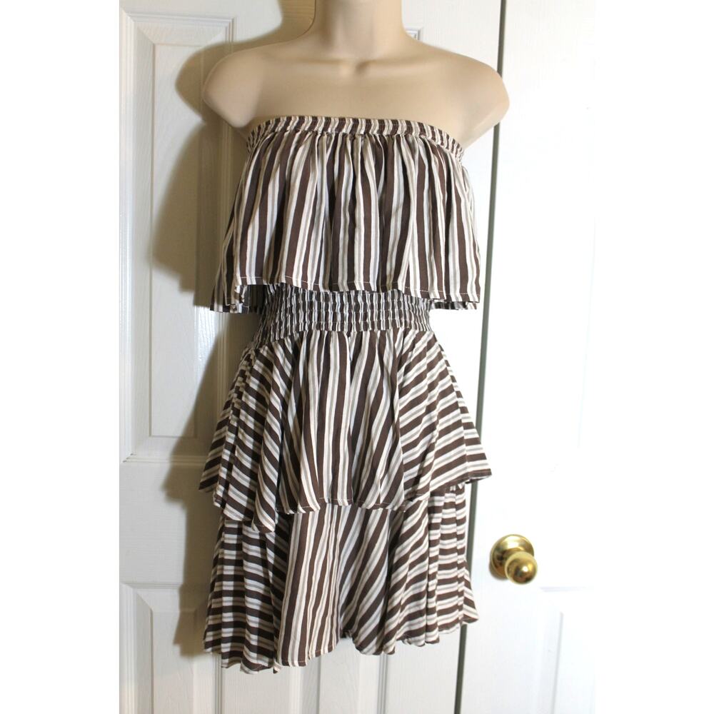 Boheme by Skemo Flirty Striped Ruffled Strapless Dress sz XS